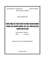 Tóm tắt Luận án tiến sĩ Kinh tế: Hoàn thiện kế toán thuế thu nhập doanh nghiệp trong các doanh nghiệp xây lắp trên địa bàn thành phố Hà Nội