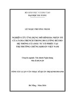 Tóm tắt Luận văn thạc sĩ Quản trị kinh doanh: Nghiên cứu ứng dụng mô hình ba nhân tố của Fama French trong đo lường rủi ro hệ thống của đầu tư cổ phiếu tại thị trường chứng khoán Việt Nam