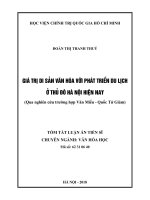 Tóm tắt Luận án tiến sĩ Văn hóa học: Giá trị di sản văn hóa với phát triển du lịch ở thủ đô Hà Nội hiện nay