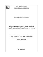Tóm tắt Luận văn thạc sĩ Kế toán: Hoàn thiện kiểm soát nội bộ chi phí tại Công ty cổ phần Thủy điện A Vương