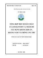 Tóm tắt luận án Tiến sĩ Dược học: Tổng hợp một số dẫn chất của Hydantoin và thăm dò tác dụng kháng khuẩn, kháng nấm và chống ung thư