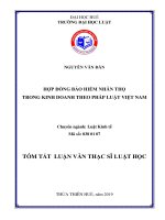 Tóm tắt Luận văn thạc sĩ Luật học: Hợp đồng bảo hiểm nhân thọ