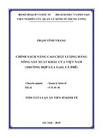 Tóm tắt Luận án tiến sĩ Kinh tế: Chính sách nâng cao chất lượng hàng nông sản xuất khẩu của Việt Nam (trường hợp lúa gạo và cà phê)