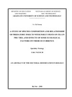 Summary of doctoral thesis Biology: Study on the composition and relationship of insects that feed on insects on tea plants in Phu Tho and the influence of some ecological factors on them