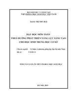 Tóm tắt Luận án tiến sĩ Khoa học giáo dục: Dạy học môn Toán theo hướng phát triển năng lực sáng tạo cho học sinh THCS