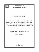 Tóm tắt Luận văn thạc sĩ Kế toán: Nghiên cứu hệ thống chỉ tiêu đánh giá thành quả trong điều kiện vận dụng thẻ điểm cân bằng tại Ngân hàng TMCP Đầu tư và Phát triển Việt Nam – chi nhánh Hải