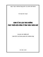 Luận án tiến sĩ Kinh tế: Kinh tế du lịch theo hướng phát triển bền vững ở tỉnh Thừa Thiên Huế