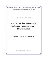 Tóm tắt Luận án tiến sĩ Kinh tế: Các yếu tố ảnh hưởng đến không tuân thủ thuế của doanh nghiệp