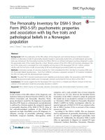 The Personality Inventory for DSM-5 Short Form (PID-5-SF): Psychometric properties and association with big five traits and pathological beliefs in a Norwegian population