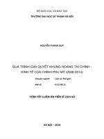 Tóm tắt Luận án tiến sĩ Lịch sử: Quá trình giải quyết khủng hoảng tài chính - kinh tế của Chính phủ Mỹ (2008-2014)