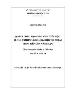 Tóm tắt Luận án tiến sĩ Khoa học giáo dục: Quản lí đào tạo giáo viên tiểu học ở các trường/khoa đại học sư phạm theo tiếp cận năng lực