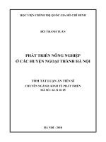 Tóm tắt Luận án tiến sĩ Kinh tế: Phát triển nông nghiệp ở các huyện ngoại thành Hà Nội