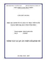 Tóm tắt Luận án tiến sĩ Kinh tế: Hiệu quả kinh tế của đầu tư trực tiếp nước ngoài trên địa bàn tỉnh Vĩnh Phúc