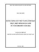 Luận án tiến sĩ Sử học: Đảng Cộng sản Việt Nam lãnh đạo thực hiện bình đẳng giới từ năm 2006 đến năm 2016