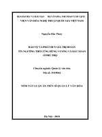 Tóm tắt Luận văn tiến sĩ Quản lý văn hóa: Bảo vệ và phát huy giá trị di sản Tín ngưỡng thờ cúng Hùng Vương và Hát Xoan ở Phú Thọ