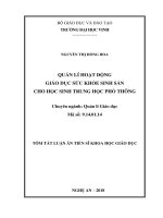 Tóm tắt Luận án tiến sĩ Khoa học giáo dục: Quản lí hoạt động giáo dục sức khỏe sinh sản cho học sinh trung học phổ thông