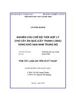 Tóm tắt luận án Tiến sĩ Kỹ thuật: Nghiên cứu chế độ tưới hợp lý cho cây ăn quả (cây thanh long) vùng khô hạn Nam Trung Bộ