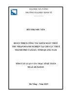Tóm tắt Luận văn thạc sĩ Kế toán: Hoàn thiện công tác kiểm soát thuế thu nhập doanh nghiệp tại Chi cục Thuế thành phố Tam Kỳ, tỉnh Quảng Nam