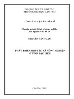 Tóm tắt Luận án tiến sĩ Kinh tế: Phát triển hợp tác xã nông nghiệp ở tỉnh Bạc Liêu
