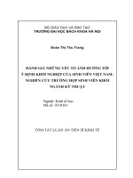 Tóm tắt Luận án tiến sĩ Kinh tế: Đánh giá những yếu tố ảnh hưởng tới ý định khởi nghiệp của sinh viên Việt Nam: Nghiên cứu trường hợp sinh viên khối ngành kỹ thuật