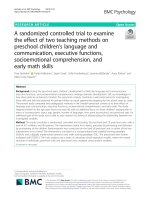 A randomized controlled trial to examine the effect of two teaching methods on preschool children’s language and communication, executive functions, socioemotional comprehension, and early