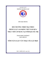 Tóm tắt Luận văn thạc sĩ Luật học: Bồi thường thiệt hại theo pháp luật lao động Việt Nam qua thực tiễn áp dụng tại tỉnh Quảng Trị