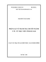 Tóm tắt Luận văn thạc sĩ Luật học: Pháp luật về thanh tra chuyên ngành y tế - từ thực tiễn tỉnh Hà Nam