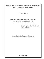 Tóm tắt Luận án tiến sĩ Kinh tế: Nâng cao chất lượng tăng trưởng của ngành công nghiệp Việt Nam