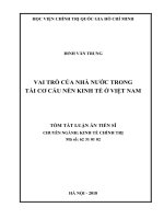 Tóm tắt Luận án tiến sĩ Kinh tế: Vai trò của nhà nước trong tái cơ cấu nền kinh tế ở Việt Nam