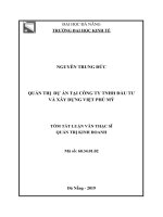Tóm tắt luận văn Thạc sĩ Quản trị kinh doanh: Quản trị dự án tại Công ty TNHH Đầu tư và xây dựng Việt Phú Mỹ