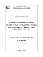 Tóm tắt Luận văn thạc sĩ Kế toán: Nghiên cứu các nhân tố ảnh hưởng đến việc công bố thông tin phát triển bền vững của các doanh nghiệp thuộc lĩnh vực nông nghiệp trên thị trường chứng khoán
