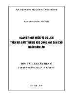 Tóm tắt Luận án tiến sĩ Kinh tế: Quản lý nhà nước về du lịch trên địa bàn tỉnh Bo Kẹo Cộng hòa Dân chủ nhân dân Lào
