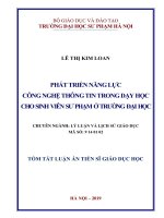 Tóm tắt Luận án tiến sĩ Giáo dục học: Phát triển năng lực công nghệ thông tin trong dạy học cho sinh viên sư phạm ở trường đại học