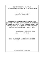 Tóm tắt Luận án tiến sĩ Kinh tế: Danh tiếng doanh nghiệp trong mối quan hệ với hình ảnh nước xuất xứ, niềm tin, trách nhiệm xã hội doanh nghiệp và ý định mua lại: Nghiên cứu trường hợp