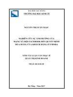 Tóm tắt luận văn Thạc sĩ Quản trị kinh doanh: Nghiên cứu sự ảnh hưởng của mạng xã hội Facebook đến quyết định mua hàng của khách hàng Ivymoda