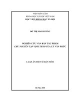 Luận án tiến sĩ Hán Nôm: Nghiên cứu văn bản tác phẩm Chu nguyên tạp vịnh thảo của Lý Văn Phức