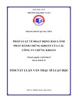 Tóm tắt Luận văn thạc sĩ Luật học: Pháp luật về hoạt động bảo lãnh phát hành chứng khoán của các công ty chứng khoán