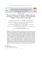 Phân tích năng suất và chất lượng nghiên cứu khoa học của các cơ sở giáo dục đại học Việt Nam dựa trên cơ sở dữ liệu tích hợp Web of Science và Scopus