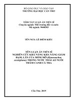 Tóm tắt Luận án tiến sĩ Nông nghiệp: Nghiên cứu khả năng giảm đạm, lân củ Mồm mỡ (Hymenachne acutigluma) trong nước thải ao nuôi thâm canh cá Tra