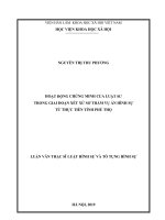 Hoạt động chứng minh của luật sư trong giai đoạn xét xử sơ thẩm vụ án hình sự từ thực tiễn tỉnh Phú Thọ (Luận văn thạc sĩ)