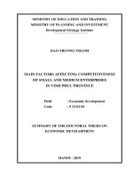 Summary of the Doctoral thesis on Economic development: Main factors affecting competitiveness of small and medium enterprises in Vinh Phuc province