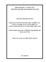 Tóm tắt luận văn Tiến sĩ Kỹ thuật: Khảo sát nguồn nguyên liệu, nghiên cứu nâng cao hiệu suất tách chiết và chất lượng Rutin từ nụ hoa hoè Việt Nam