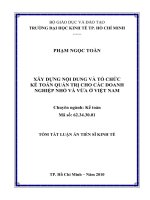 Tóm tắt luận văn Tiến sĩ Kinh tế: Xây dựng nội dung và tổ chức kế toán quản trị cho các doanh nghiệp nhỏ và vừa ở Việt Nam