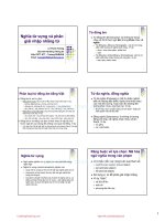 Bài giảng Xử lý ngôn ngữ tự nhiên: Nghĩa từ vựng và phân giải nhập nhằng từ - Lê Thanh Hương