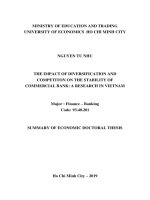 Summary of Economic Doctoral thesis: The impact of diversification and competiton on the stability of commercial bank - A research in Vietnam