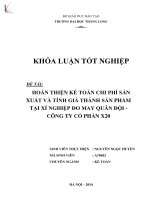 Khóa luận tốt nghiệp: Hoàn thiện kế toán chi phí sản xuất và tính giá thành sản phẩm tại Xí nghiệp đo may Quân đội - Công ty Cổ phần X20
