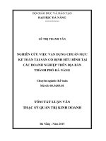 Tóm tắt Luận văn Thạc sĩ Quản trị kinh doanh: Nghiên cứu việc vận dụng chuẩn mực kế toán tài sản cố định hữu hình tại các doanh nghiệp trên địa bàn thành phố Đà Nẵng