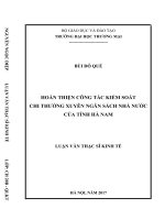 luận văn thạc sĩ hoàn thiện công tác kiểm soát chi thường xuyên ngân sách nhà nước của tỉnh hà nam 