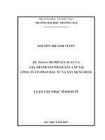 luận văn thạc sĩ hoàn thiện kế toán chi phí sản xuất và giá thành sản phẩm xây lắp tại công ty cổ phần đầu tư và xây dựng HUD1  