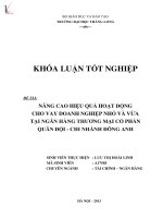 Khóa luận tốt nghiệp: Nâng cao hiệu quả hoạt động cho vay doanh nghiệp nhỏ và vừa tại Ngân hàng Thương mại Cổ phần Quân đội - Chi nhánh Đông Anh